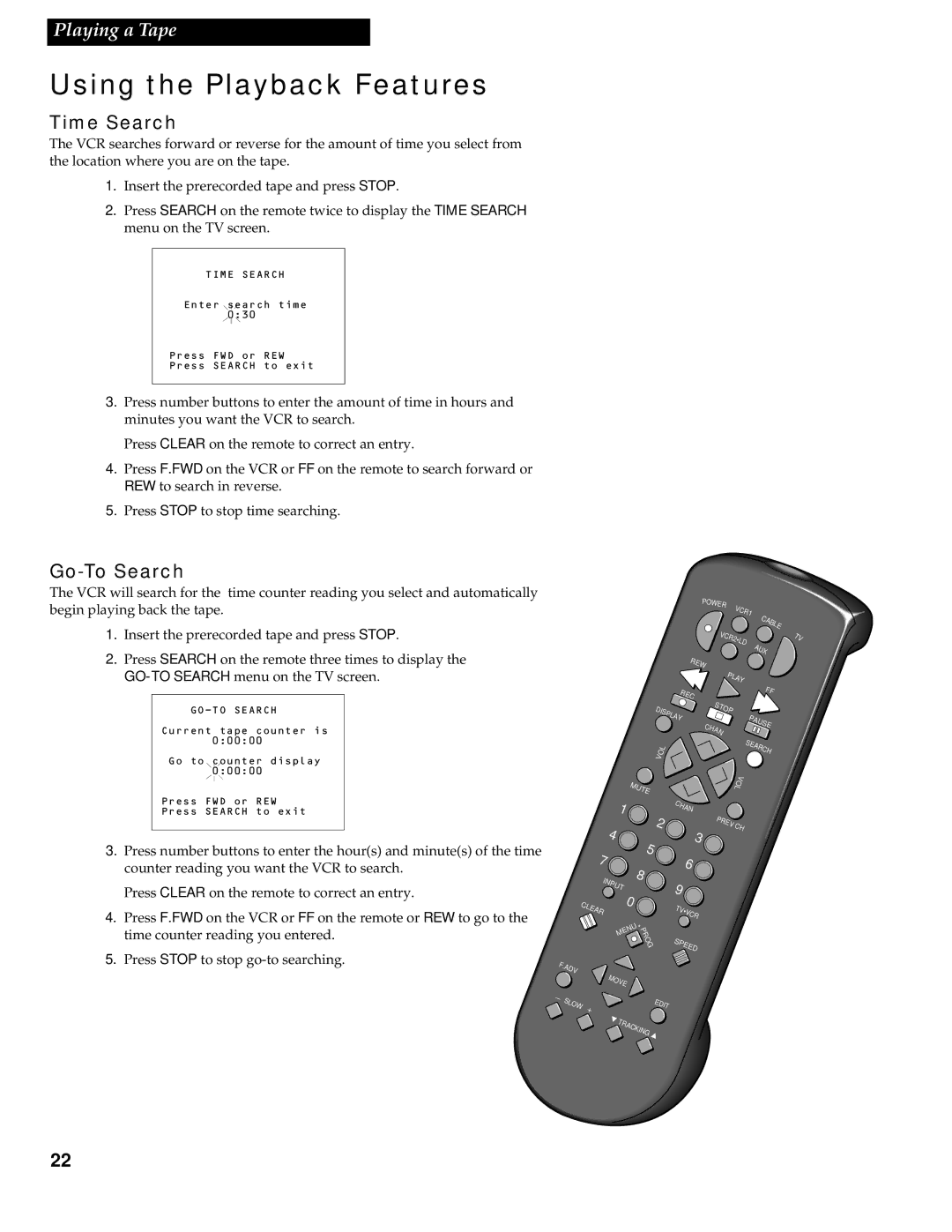 RCA VR538 manual Time Search, Go-To Search 