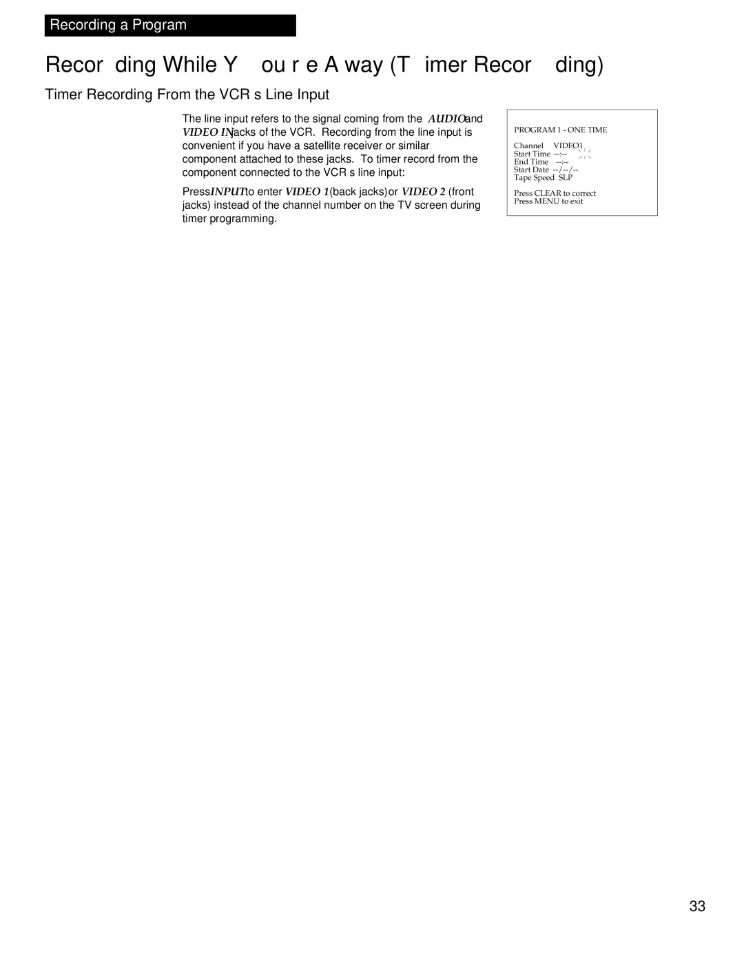 RCA VR538 manual Timer Recording From the VCR’s Line Input 