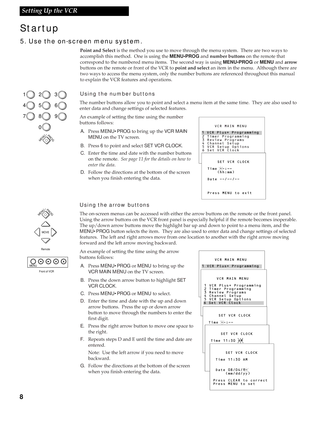 RCA VR539 manual Use the on-screen menu system, Using the number buttons 