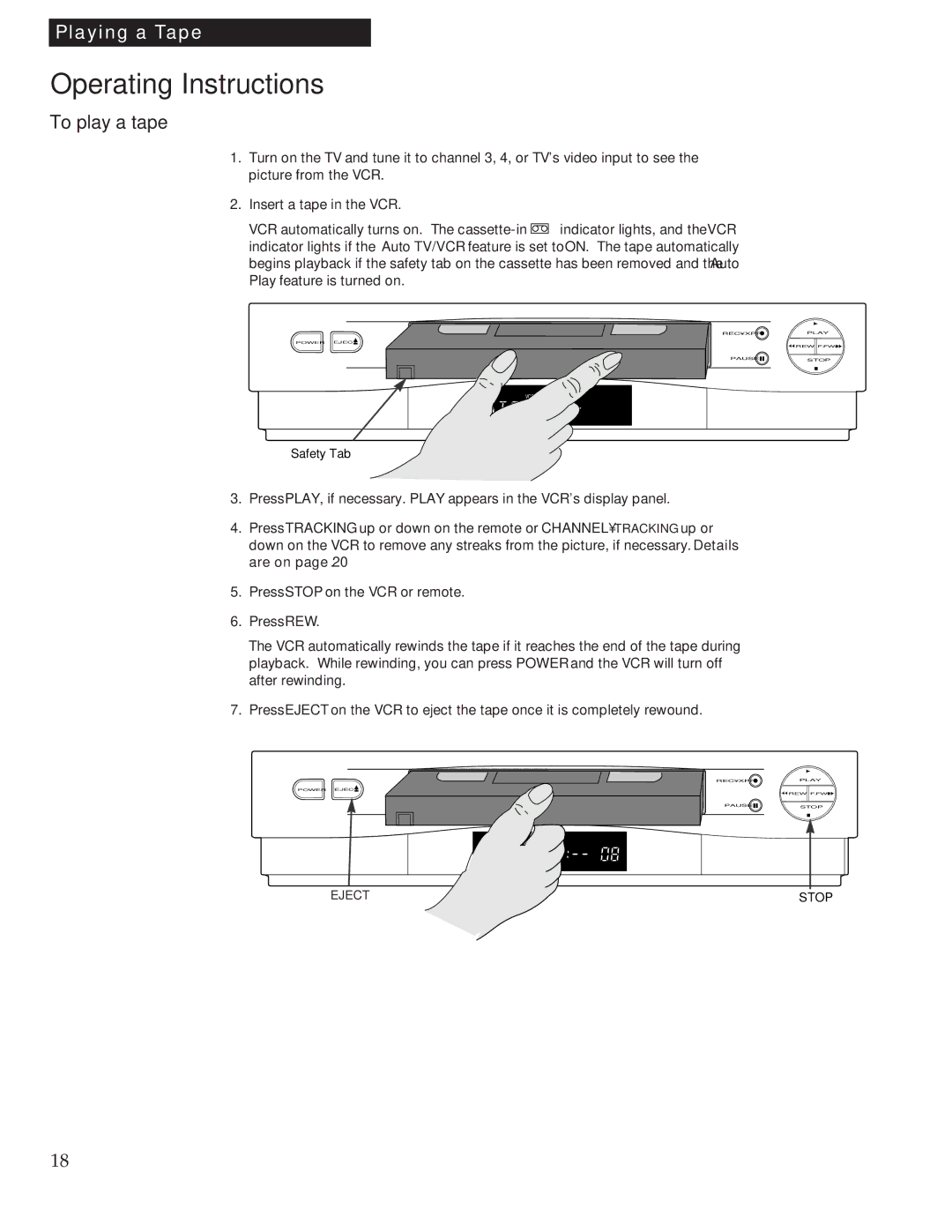 RCA VR539 manual Operating Instructions, To play a tape 