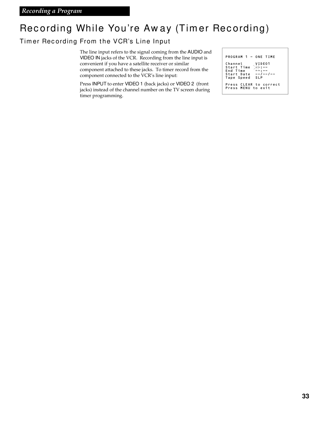 RCA VR539 manual Timer Recording From the VCR’s Line Input 