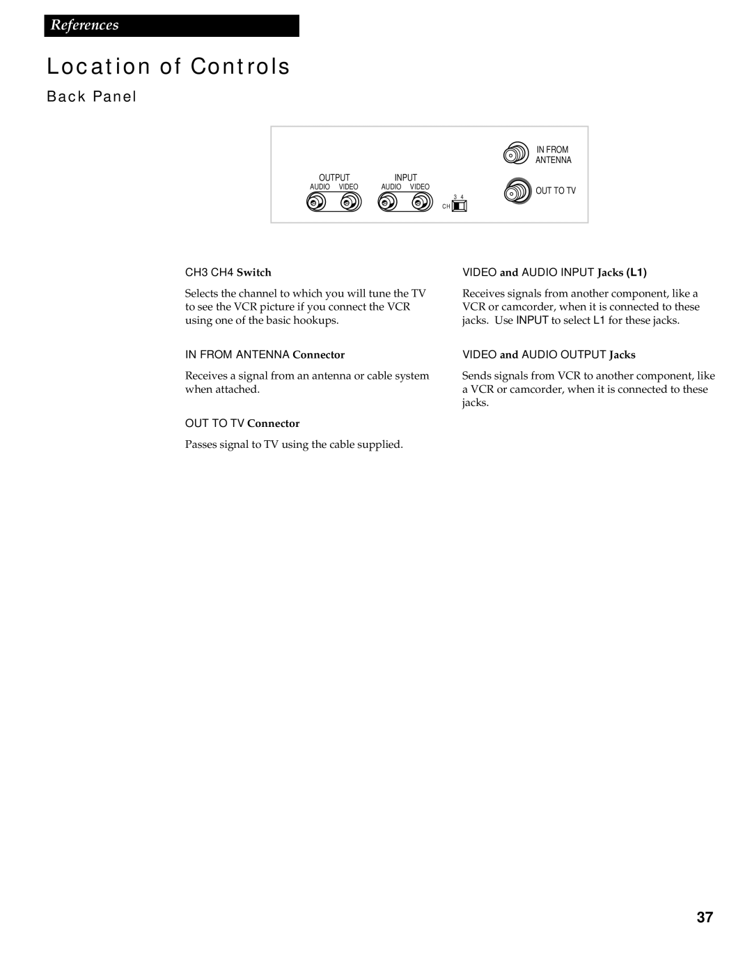 RCA VR539 manual Back Panel, CH3 CH4 Switch 