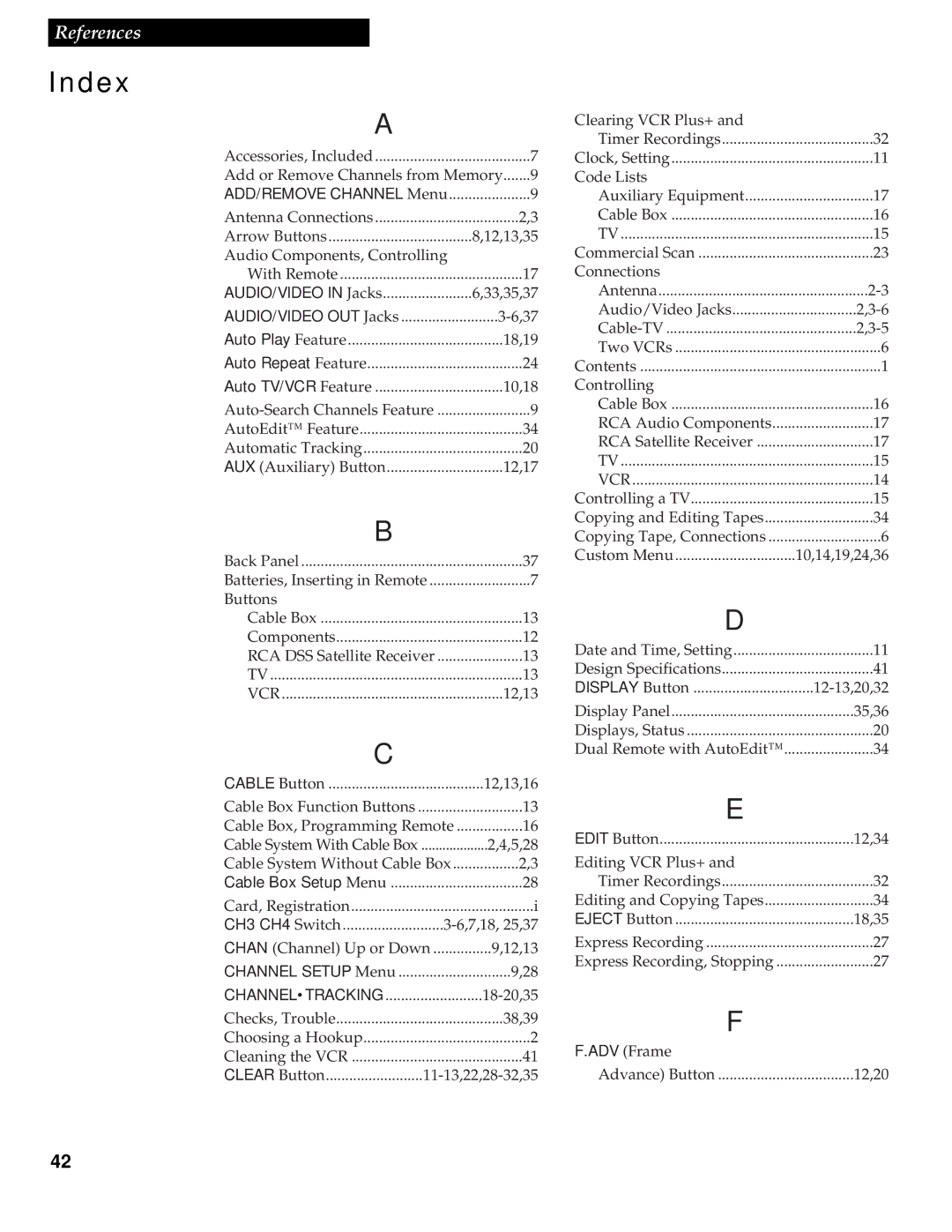 RCA VR539 manual Index, Channeltracking 