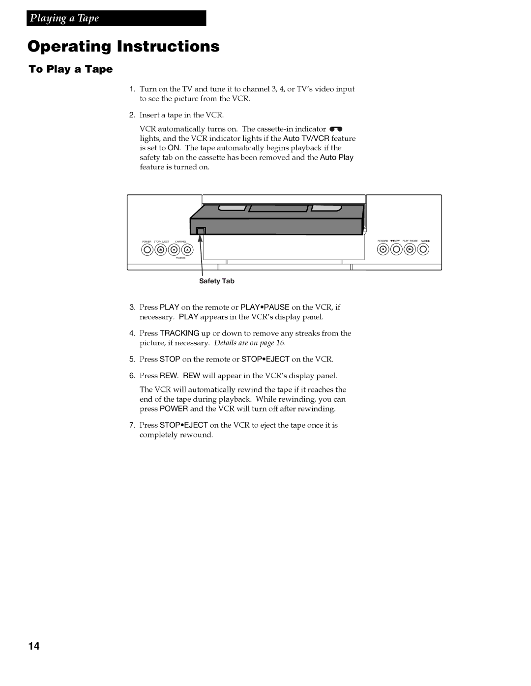 RCA VR609HF manual Operating Instructions, To Play a Tape 