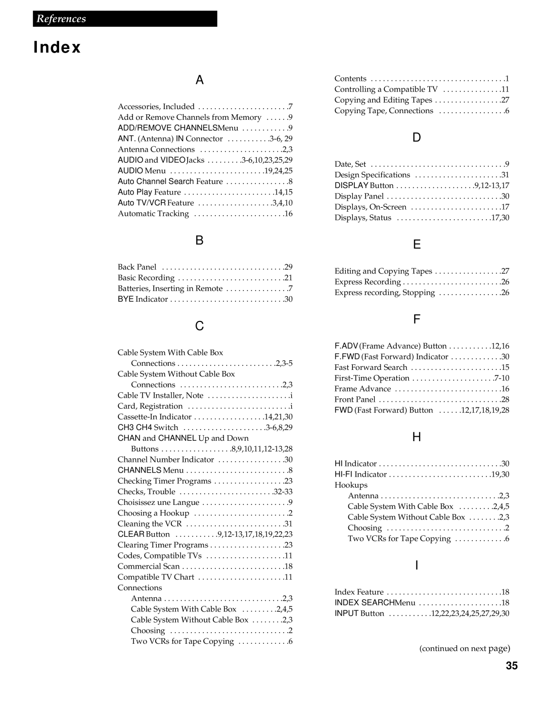 RCA VR609HF manual Index 