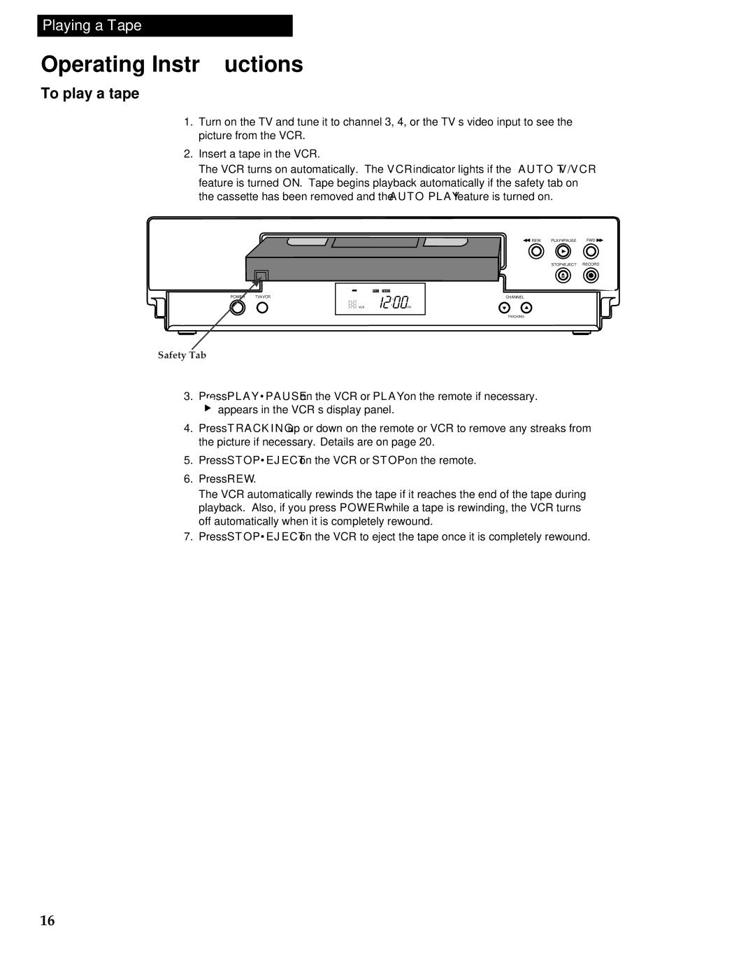 RCA VR613HF manual Operating Instructions, To play a tape 