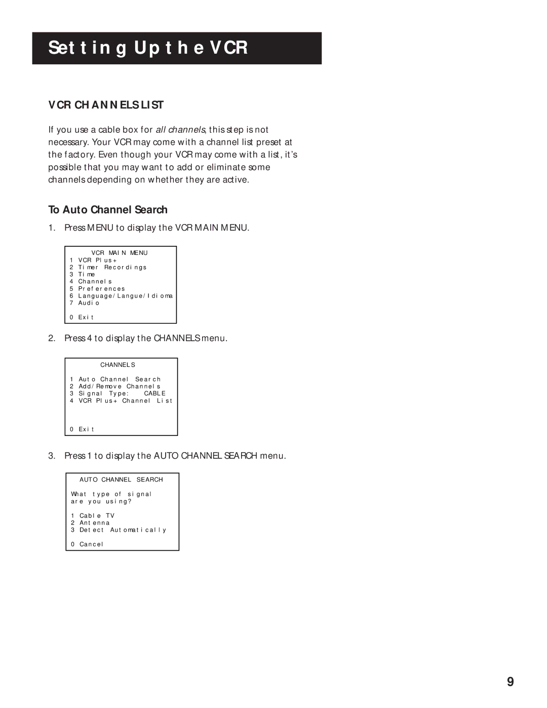 RCA VR616HF manual VCR Channels List, To Auto Channel Search 