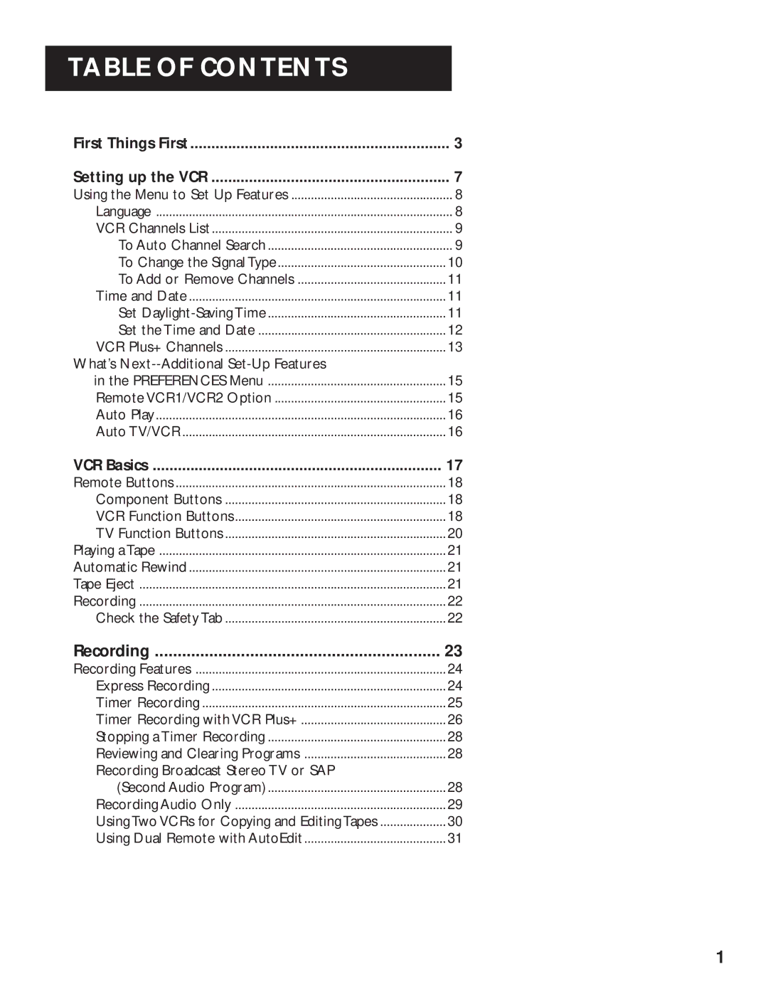 RCA VR616HF manual Table of Contents 