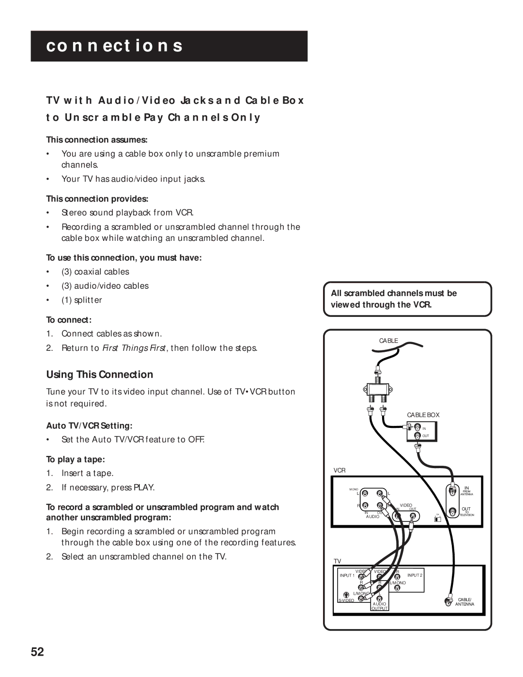 RCA VR616HF manual All scrambled channels must be viewed through the VCR 