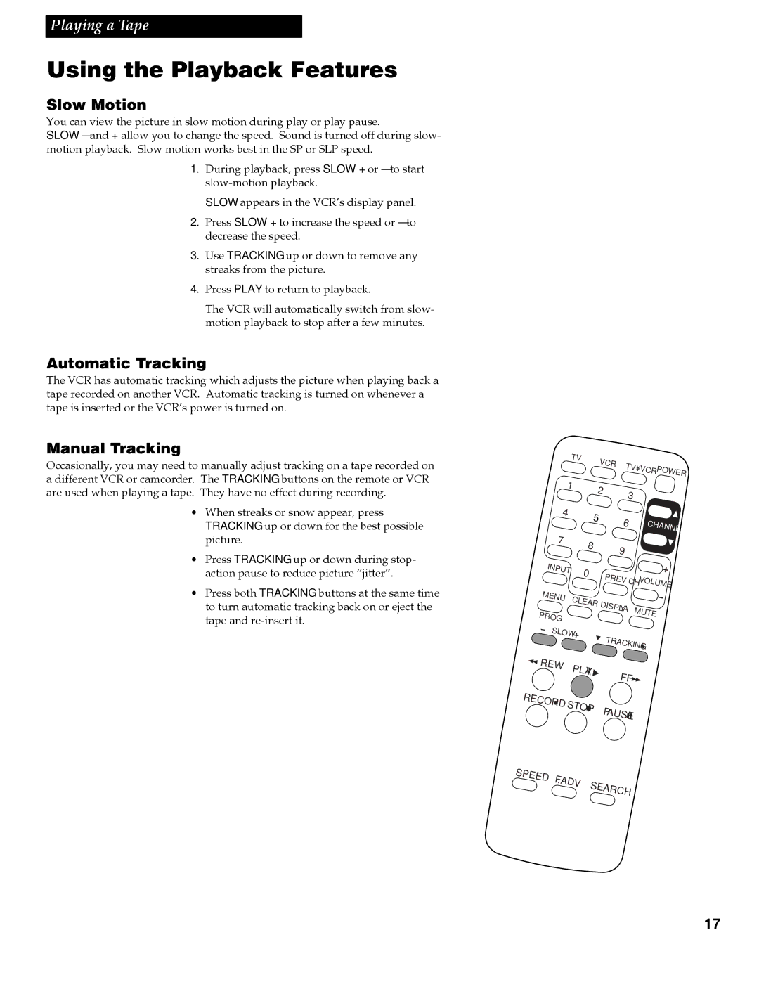 RCA VR618HF manual Slow Motion, Automatic Tracking, Manual Tracking 