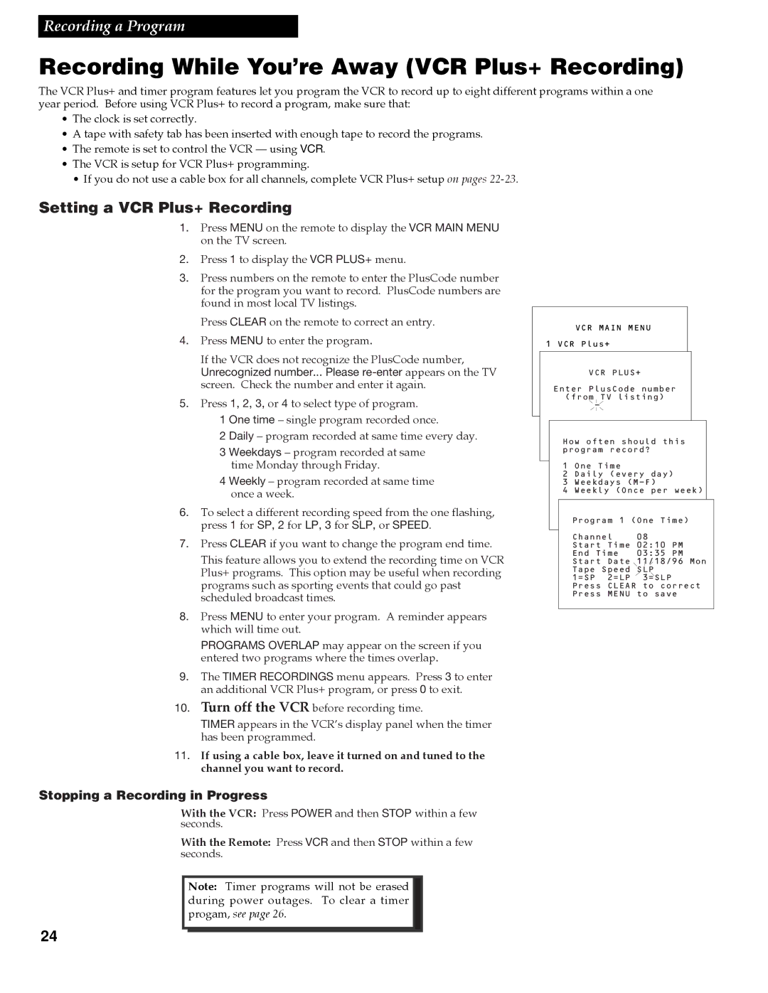 RCA VR618HF manual Recording While You’re Away VCR Plus+ Recording, Setting a VCR Plus+ Recording 