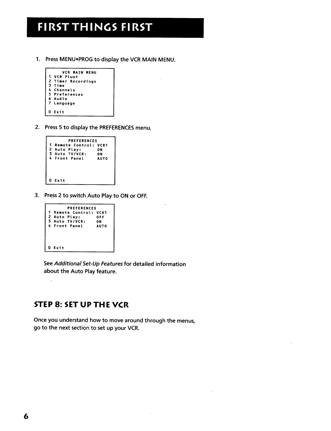 RCA VR628HF manual SET UP the VCR, Once you understand how to move around through the menus 