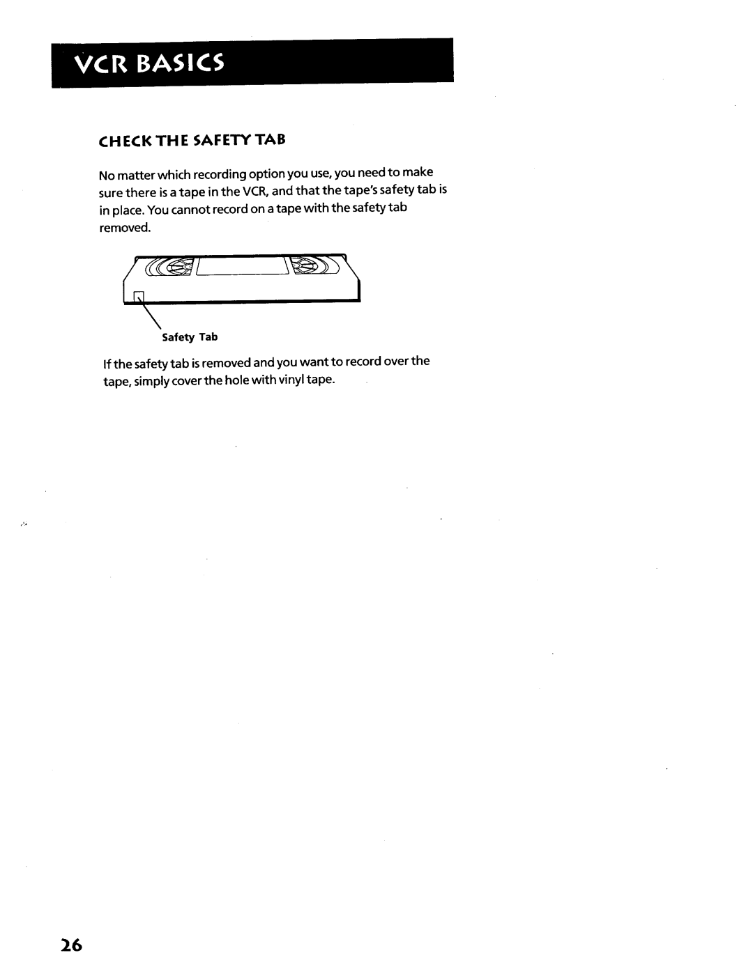 RCA VR628HF manual Check the Safety TAB, Safety Tab 