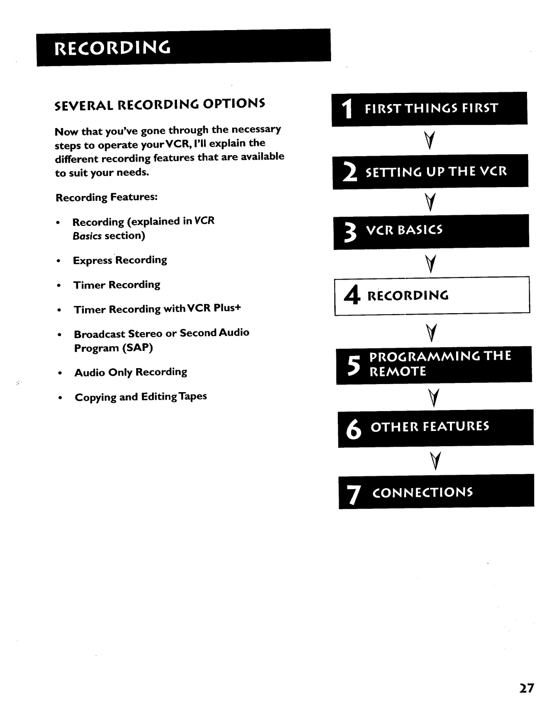 RCA VR628HF manual Several Recording Options 