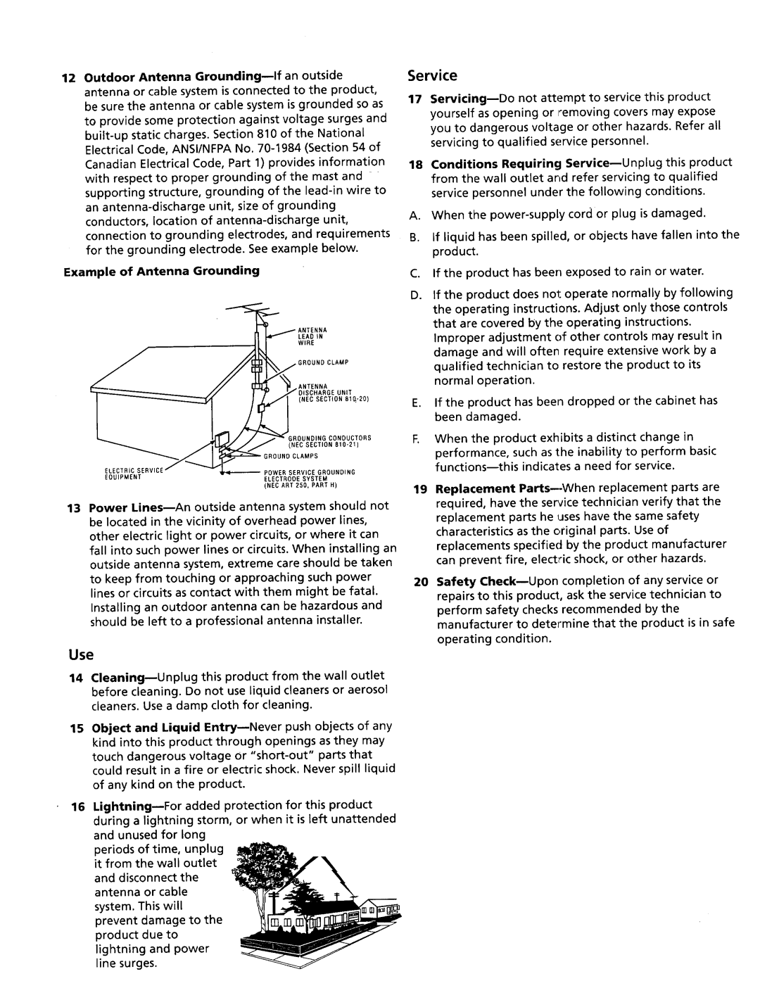 RCA VR628HF manual Service, Outdoor Antenna Grounding--If an outside, Use 