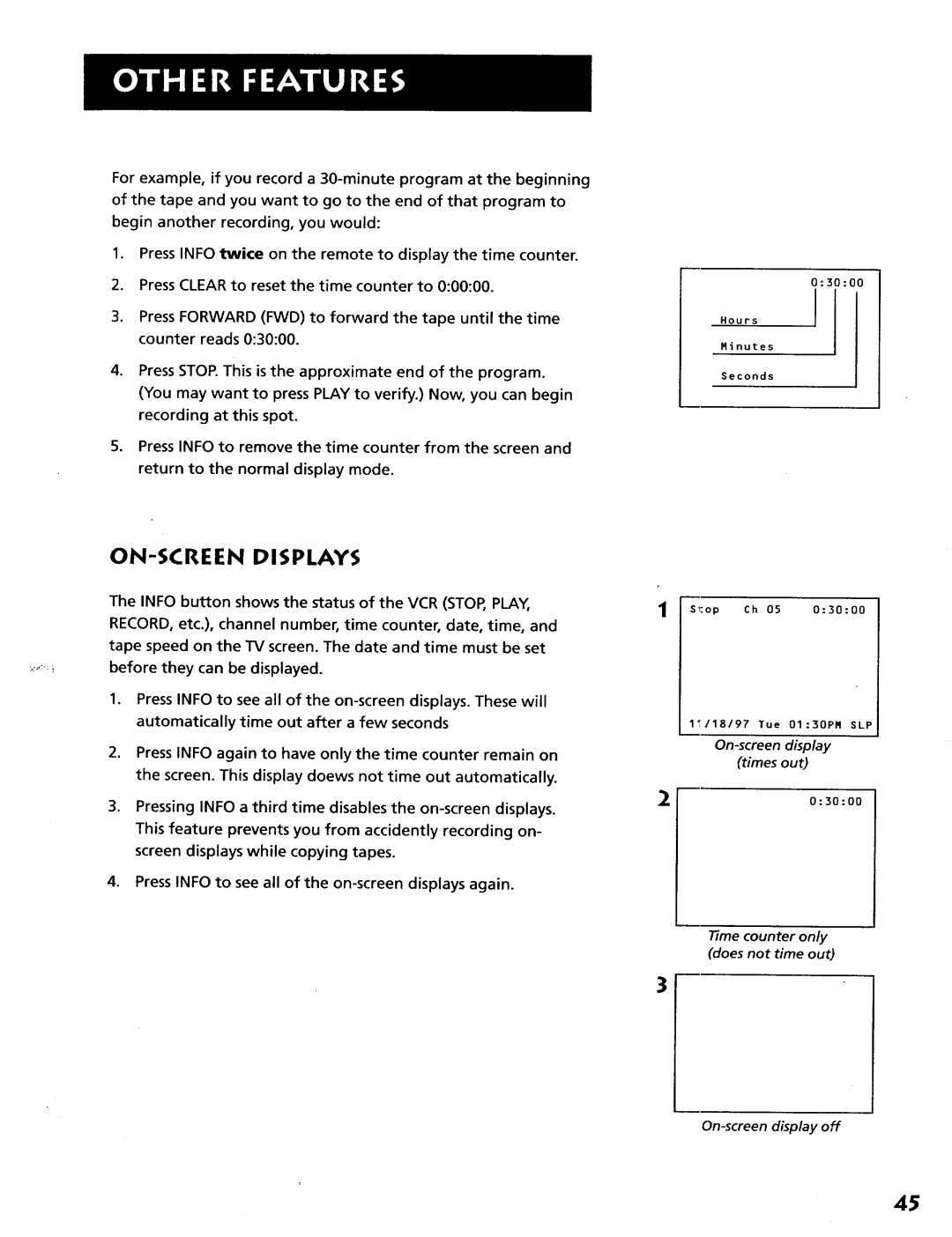 RCA VR628HF manual ON-SCREEN Displays 