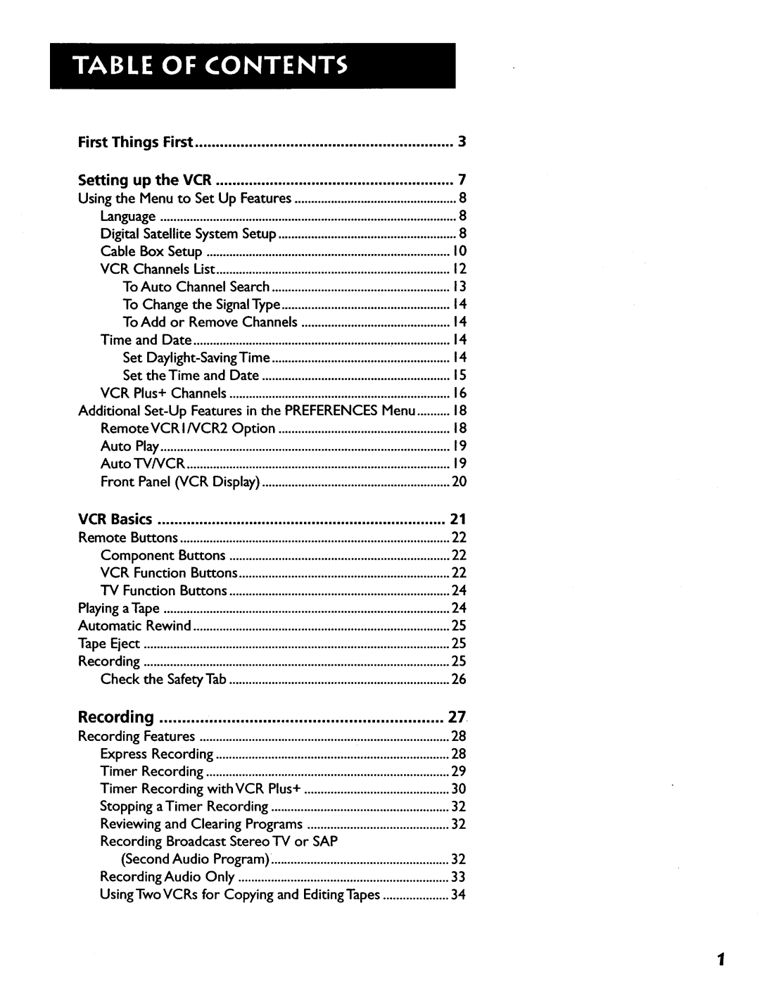 RCA VR628HF manual First Things Setting, Using 