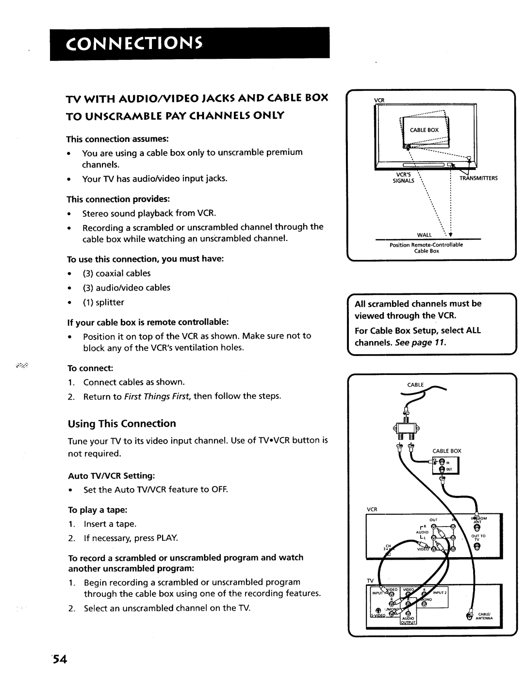 RCA VR628HF manual To use this connection, you must have Coaxial cables 