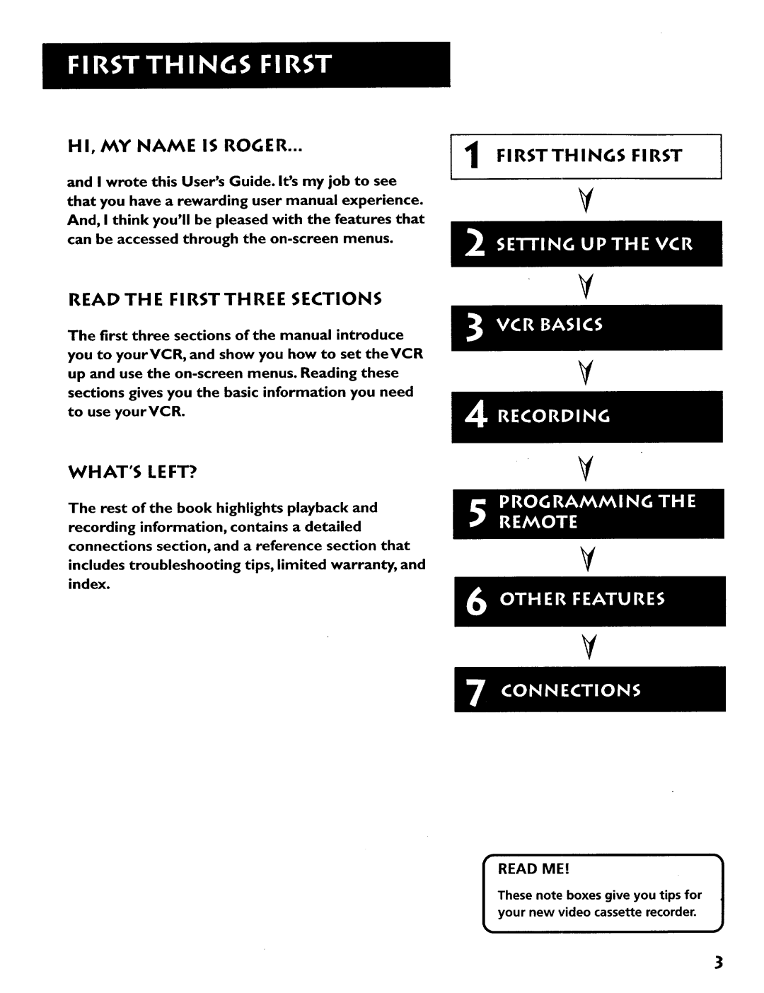 RCA VR628HF manual HI, MY Name is Roger Firstthings, Read the Firstthree Sections, Whats LEFT? 