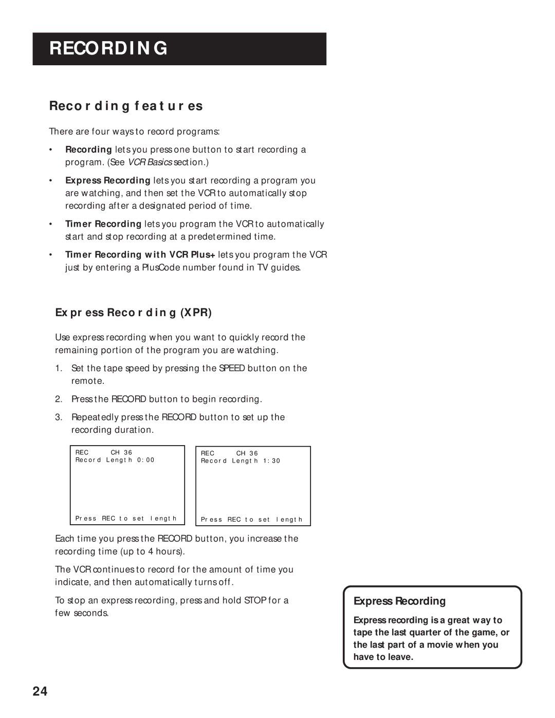 RCA VR629HF manual Rec 