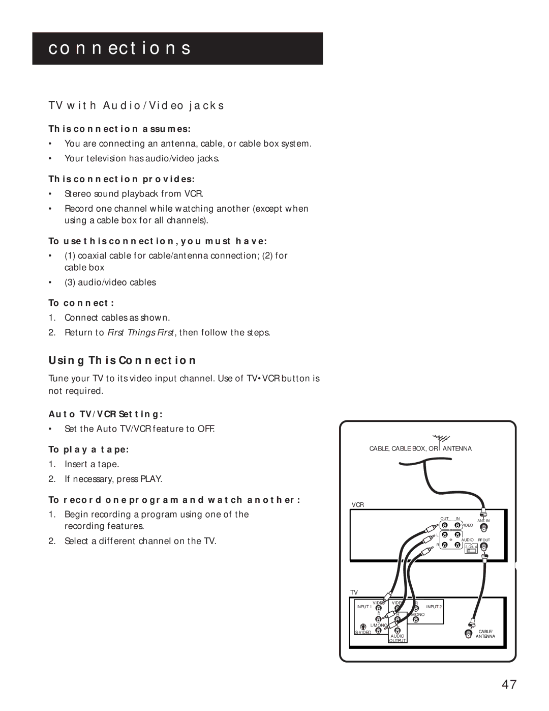 RCA VR629HF manual TV with AUDIO/VIDEO Jacks 