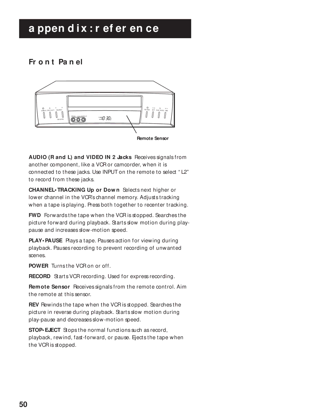 RCA VR629HF manual Front Panel 