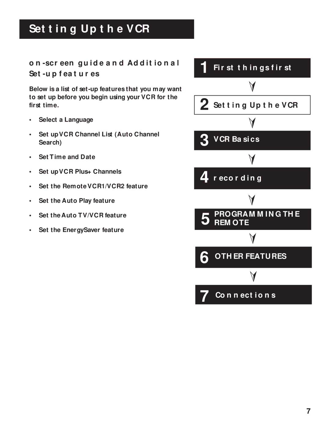 RCA VR629HF manual Setting UP the VCR, ON-SCREEN Guide and Additional SET-UP Features 