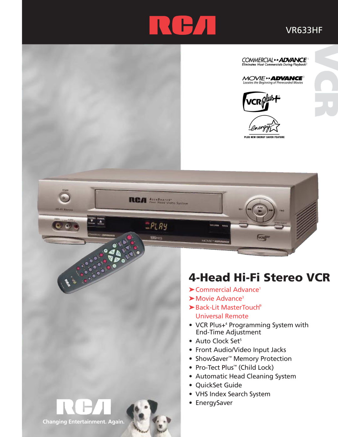 RCA VR633HF manual Vcr 