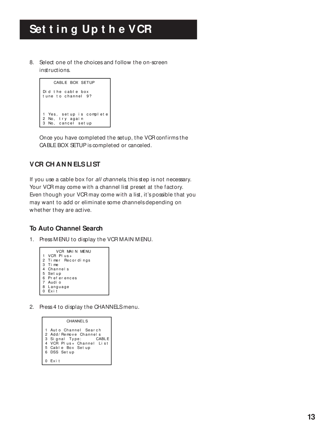 RCA VR636HF manual VCR Channels List, To Auto Channel Search 