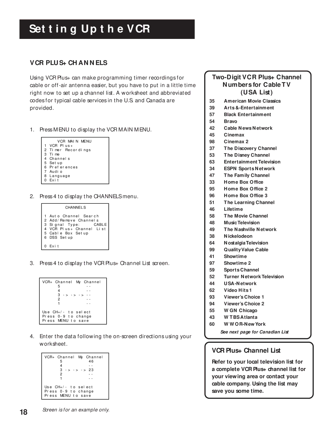 RCA VR636HF manual VCR PLUS+ Channels, Two-Digit VCR Plus+ Channel Numbers for Cable TV USA List, VCR Plus+ Channel List 