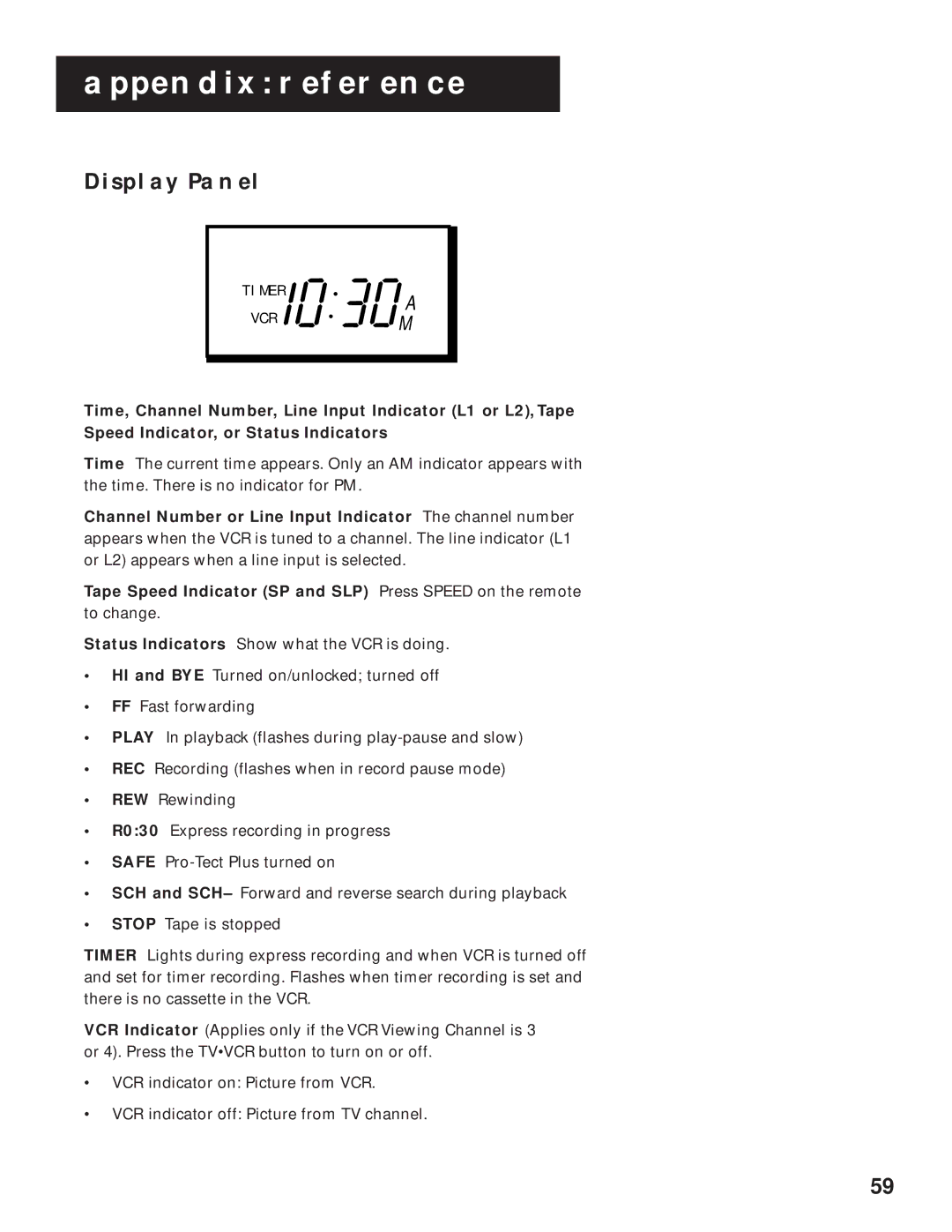 RCA VR636HF manual Display Panel 