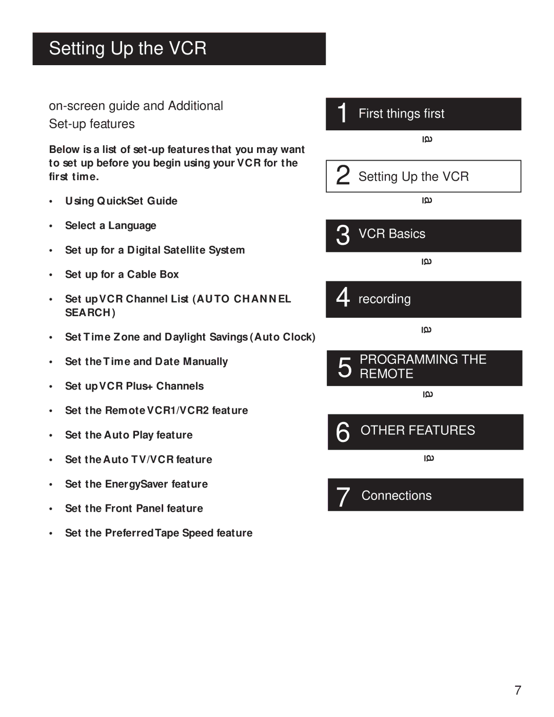 RCA VR636HF manual Setting UP the VCR, ON-SCREEN Guide and Additional SET-UP Features 