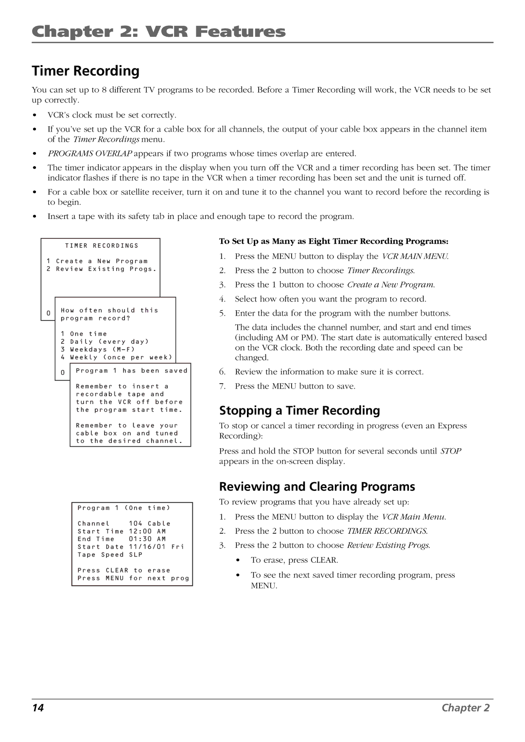 RCA VR637HF, VR546 manual To Set Up as Many as Eight Timer Recording Programs 