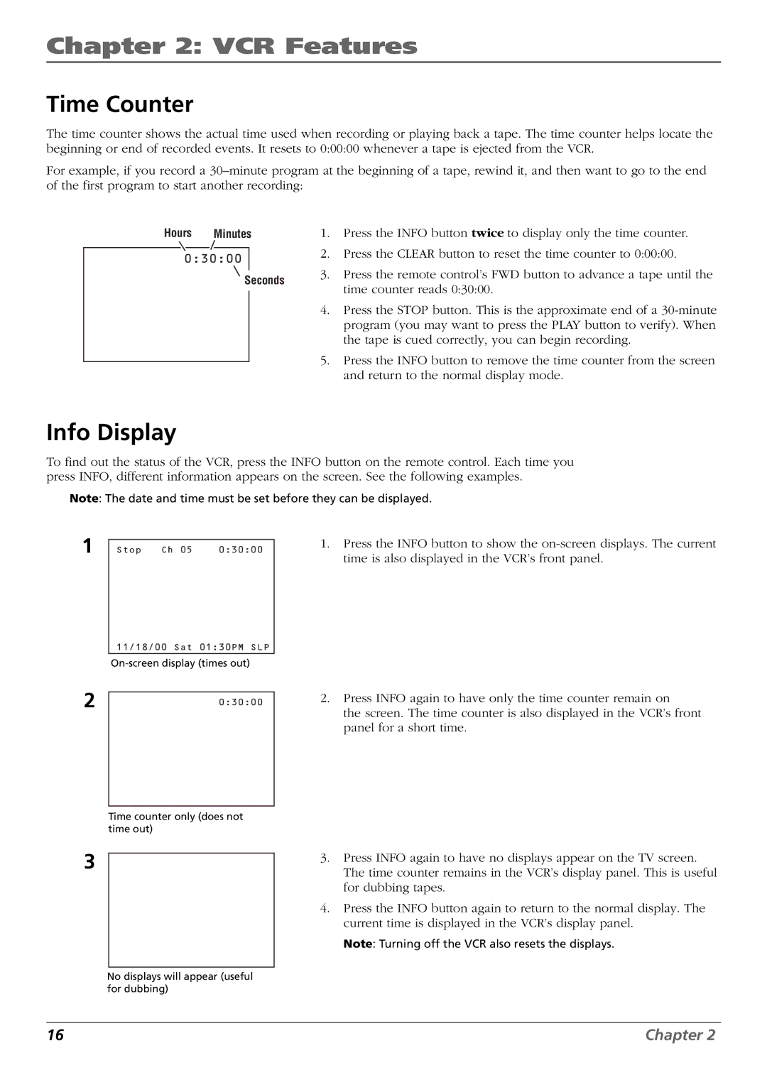 RCA VR637HF, VR546 manual Time Counter, Info Display 