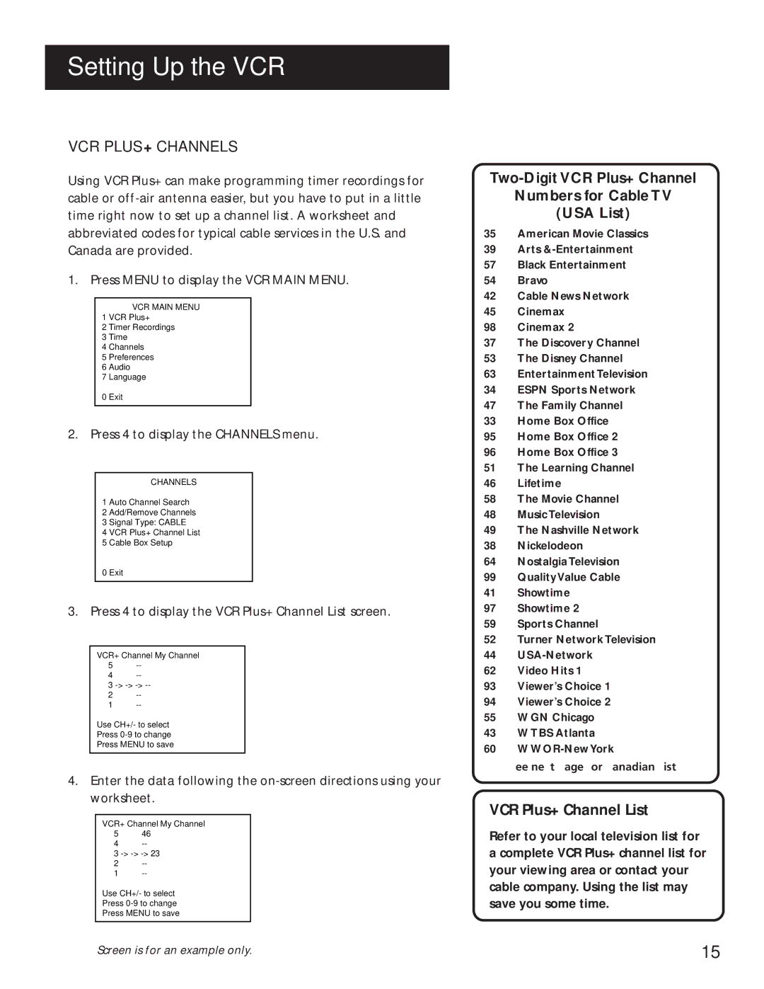 RCA VR643HF manual VCR PLUS+ Channels, Two-Digit VCR Plus+ Channel Numbers for Cable TV USA List, VCR Plus+ Channel List 