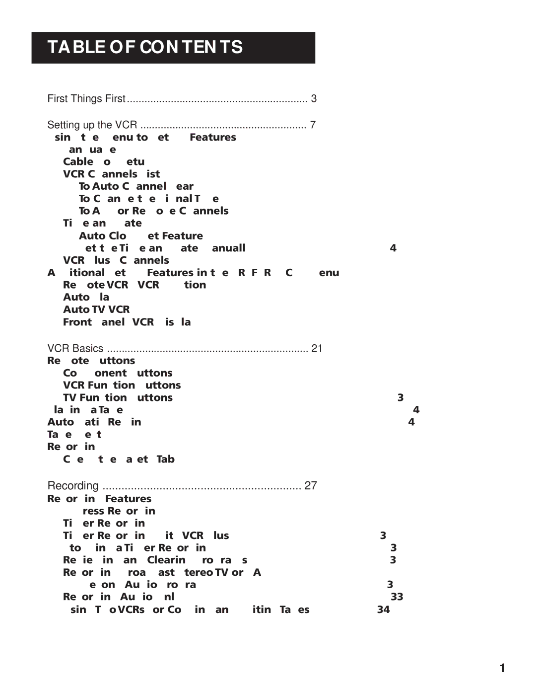 RCA VR643HF manual Table of Contents 