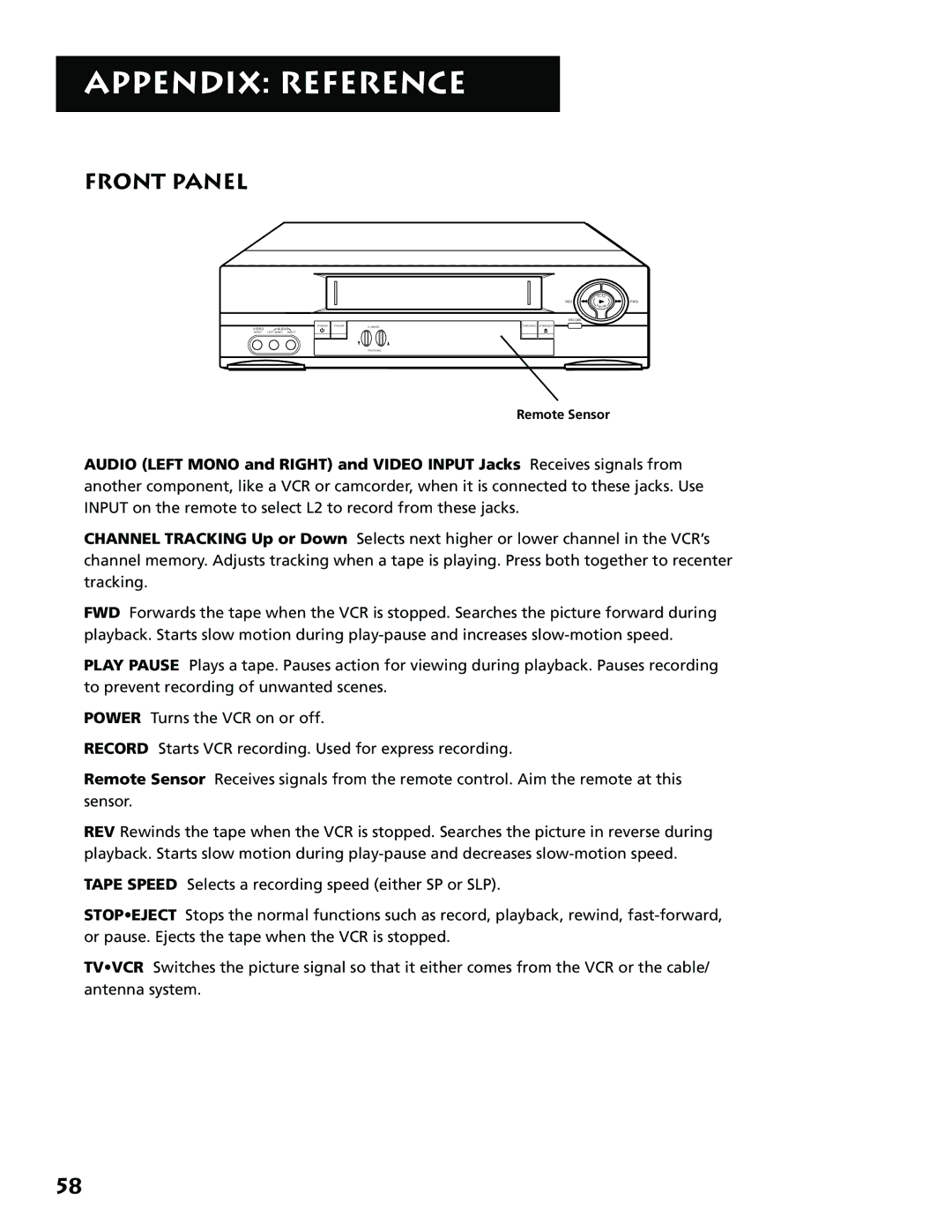 RCA VR646HF manual Front Panel 