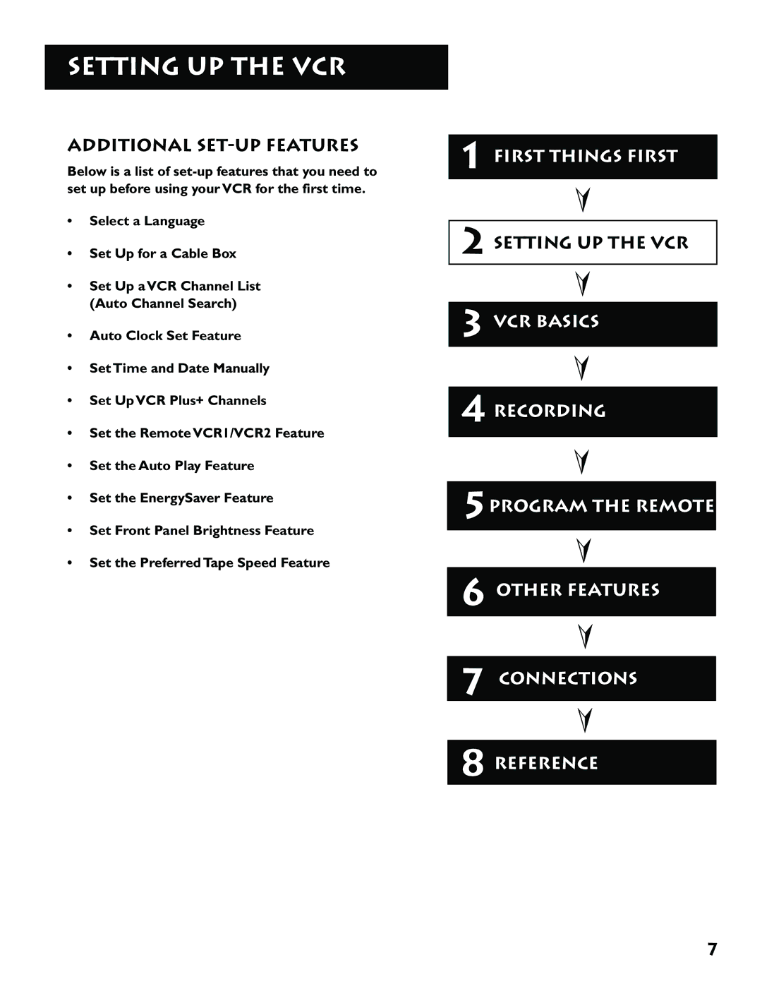 RCA VR646HF manual Setting UP the VCR, Additional SET-UP Features 