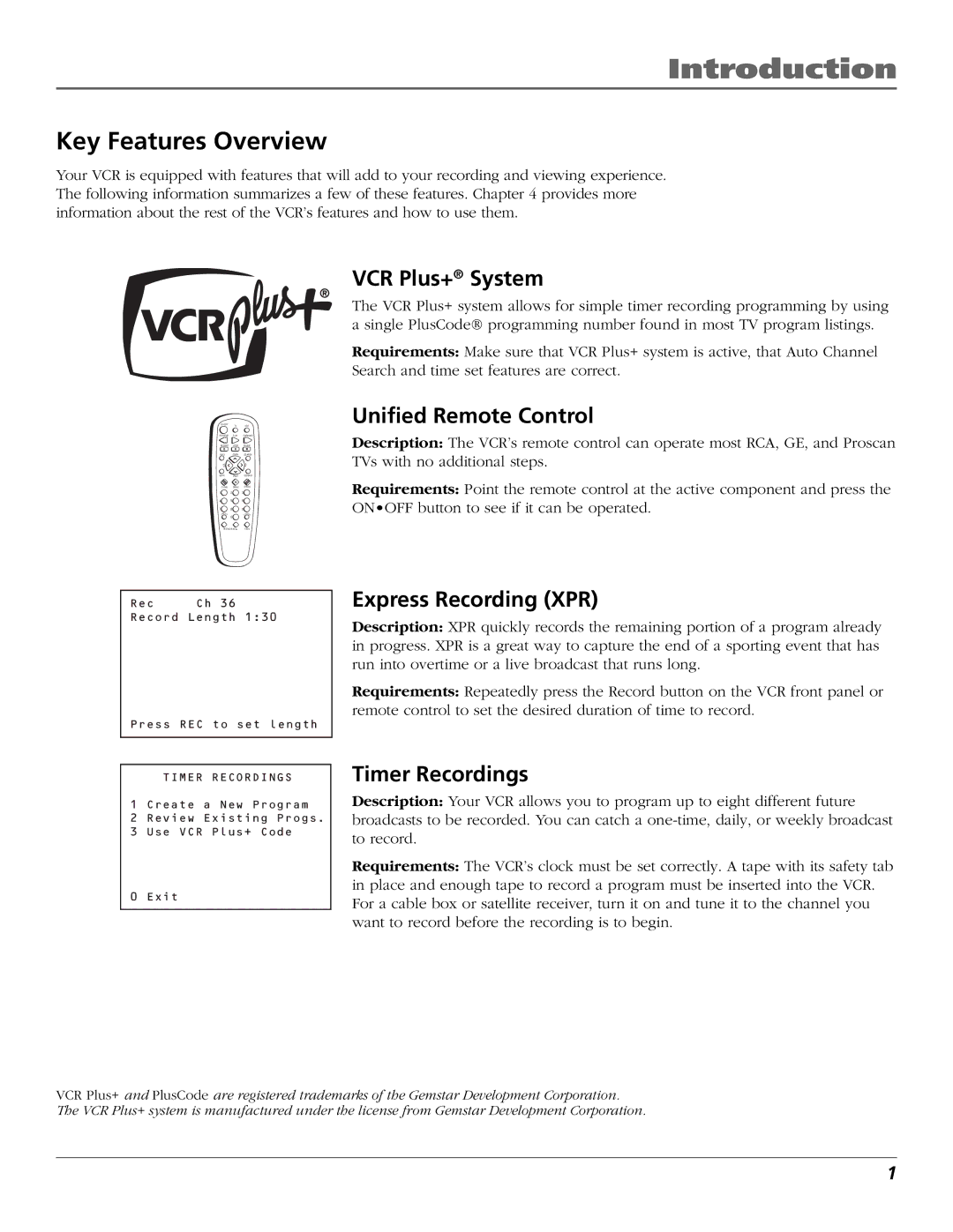 RCA VR651HF manual Introduction, Key Features Overview 