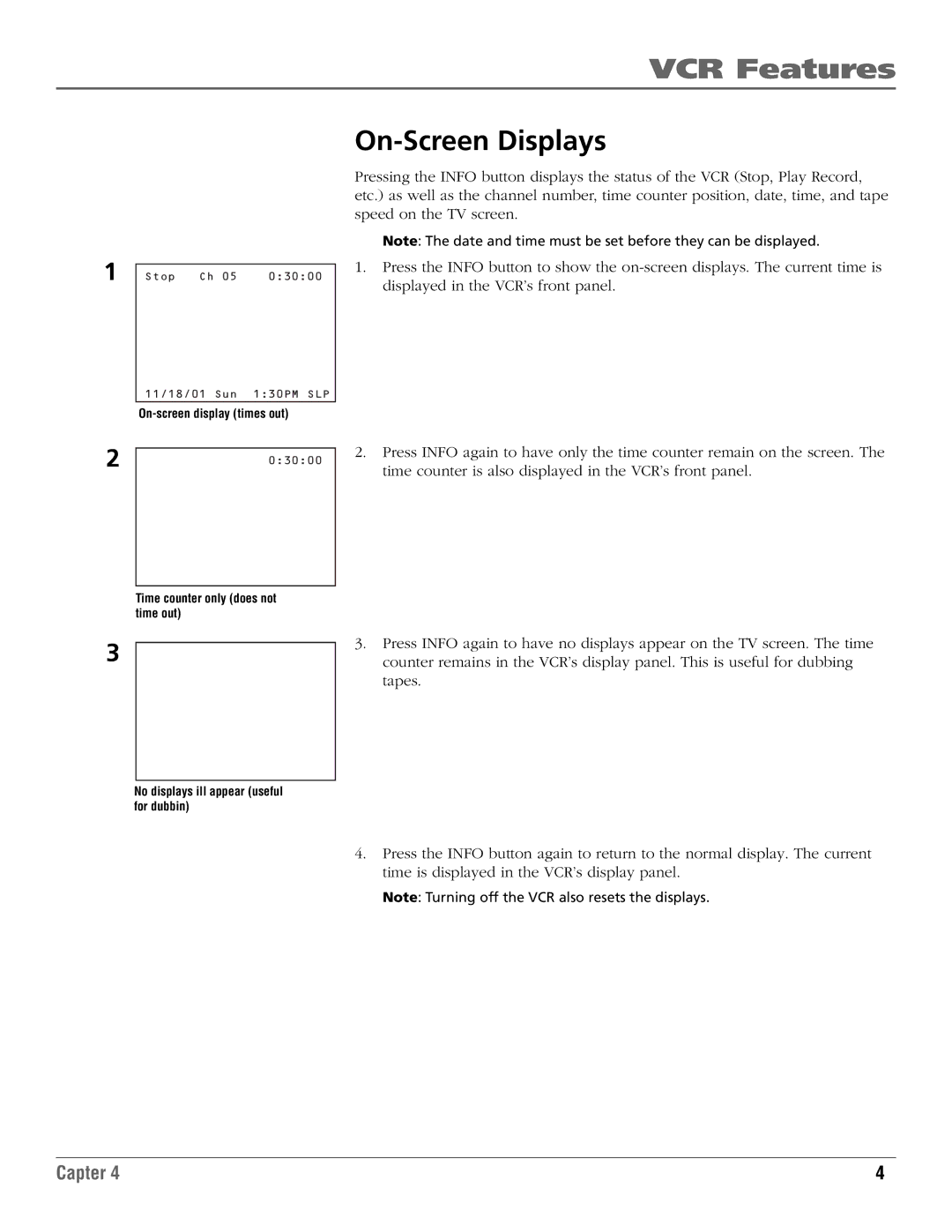 RCA VR651HF manual On-Screen Displays 