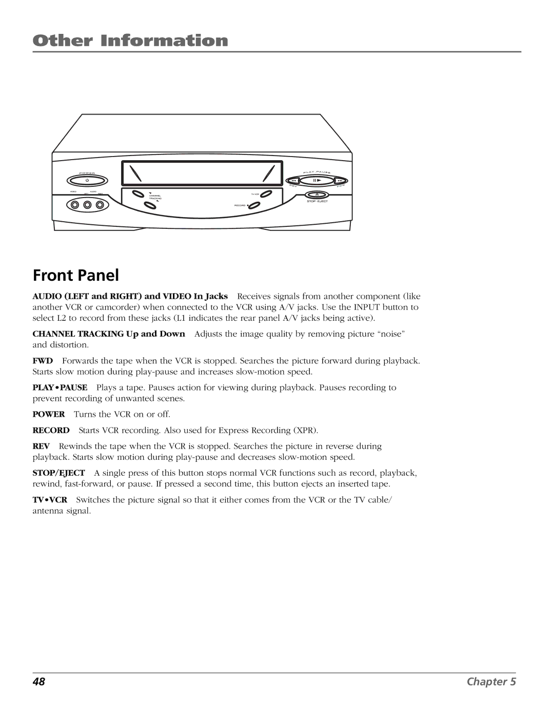 RCA VR651HF manual Front Panel 