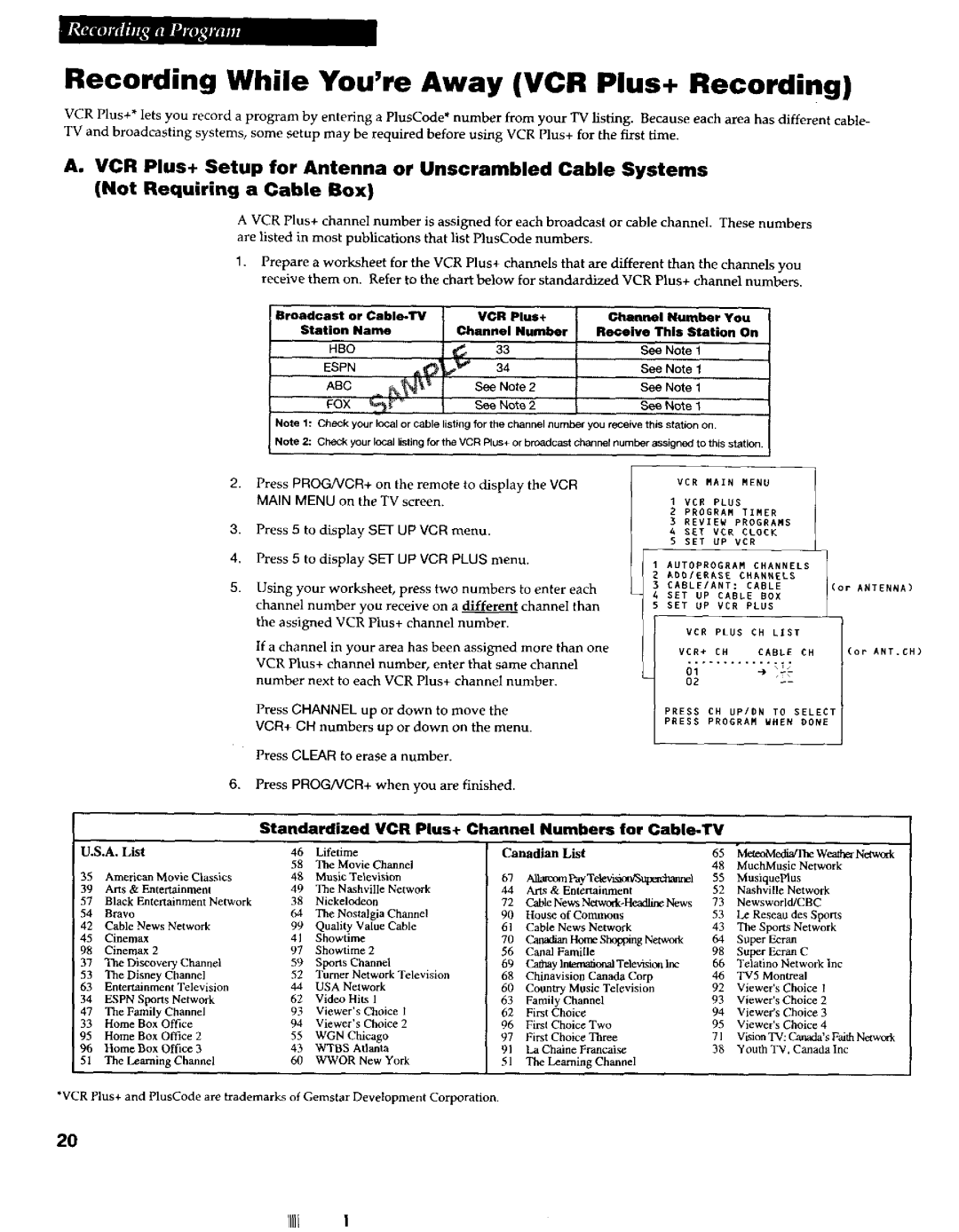 RCA VR663HF manual Recording While You’re Away VCR Plus+ Recording, Press5 to display SET UP VCR Plus menu 