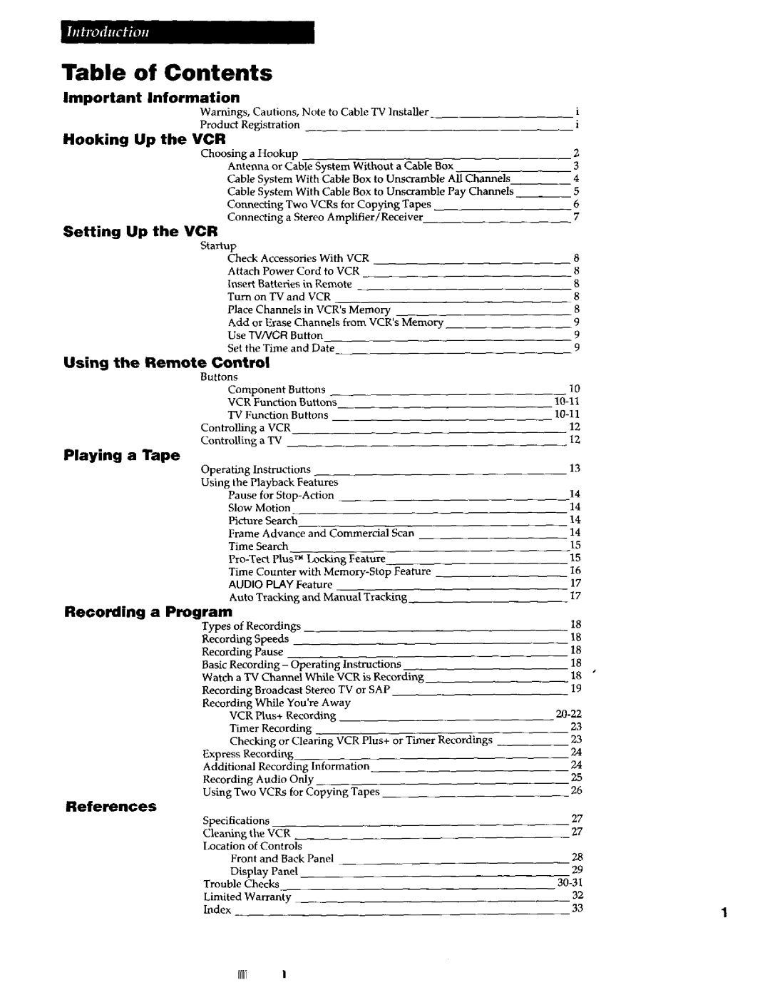 RCA VR663HF manual Table of Contents 