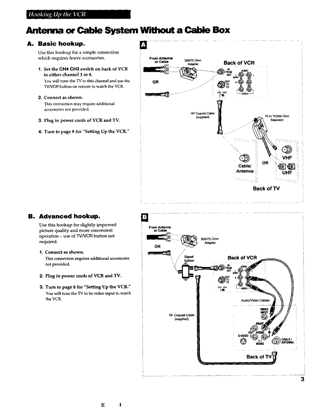 RCA VR663HF manual Basic hookup, Advancedhookup 