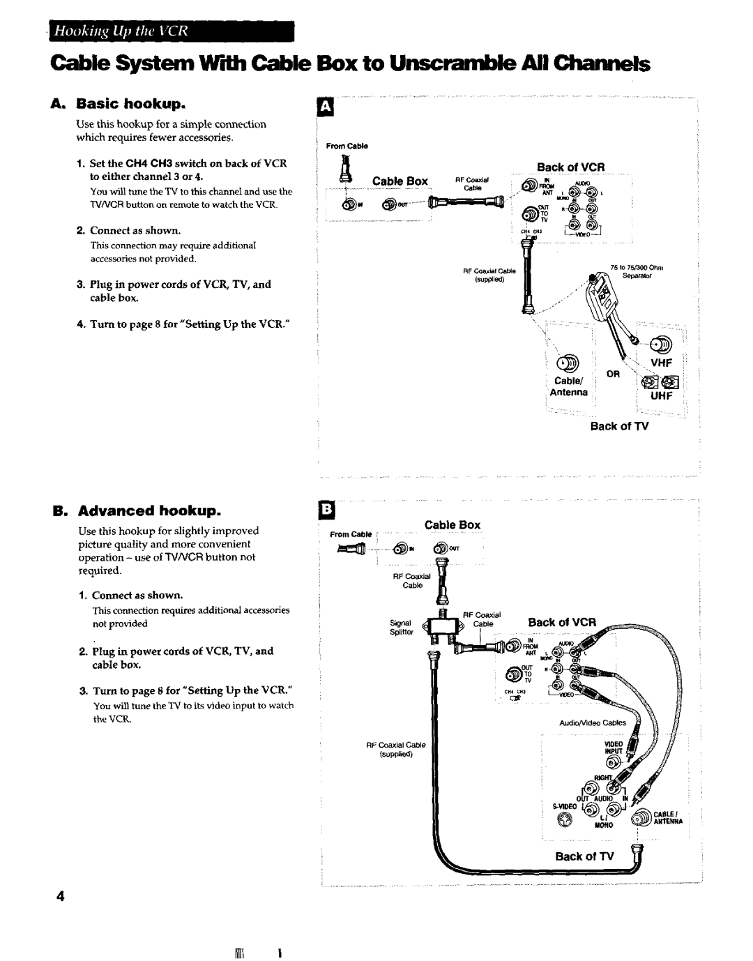 RCA VR663HF manual Cable systemwm cable 