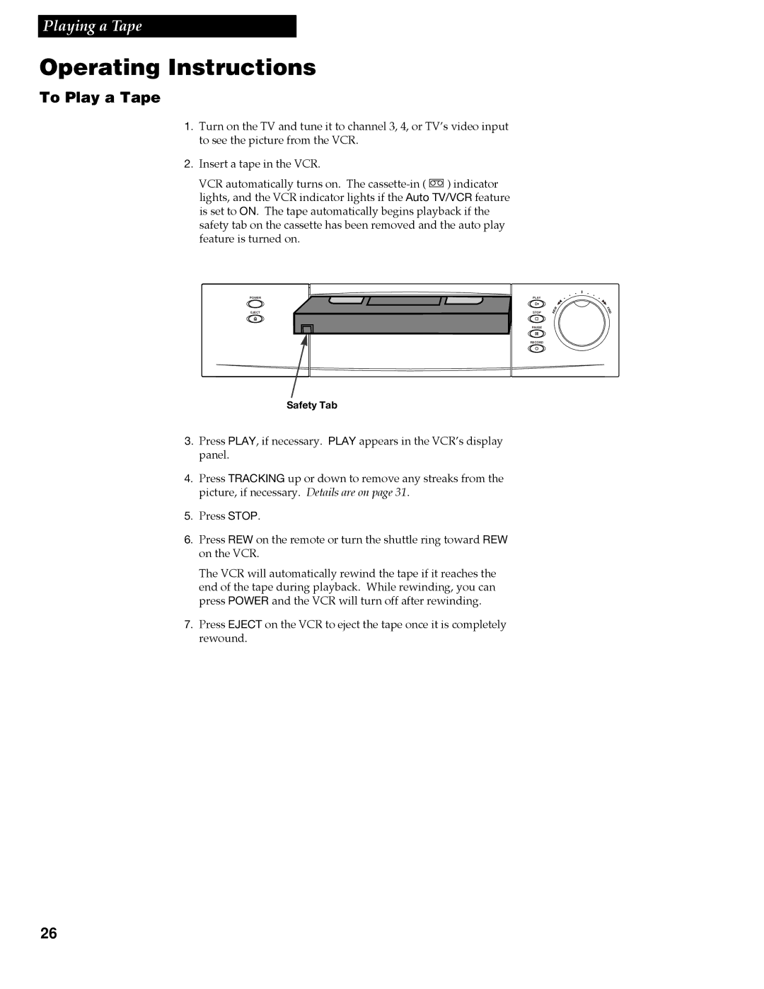 RCA VR688HF manual Operating Instructions, To Play a Tape 