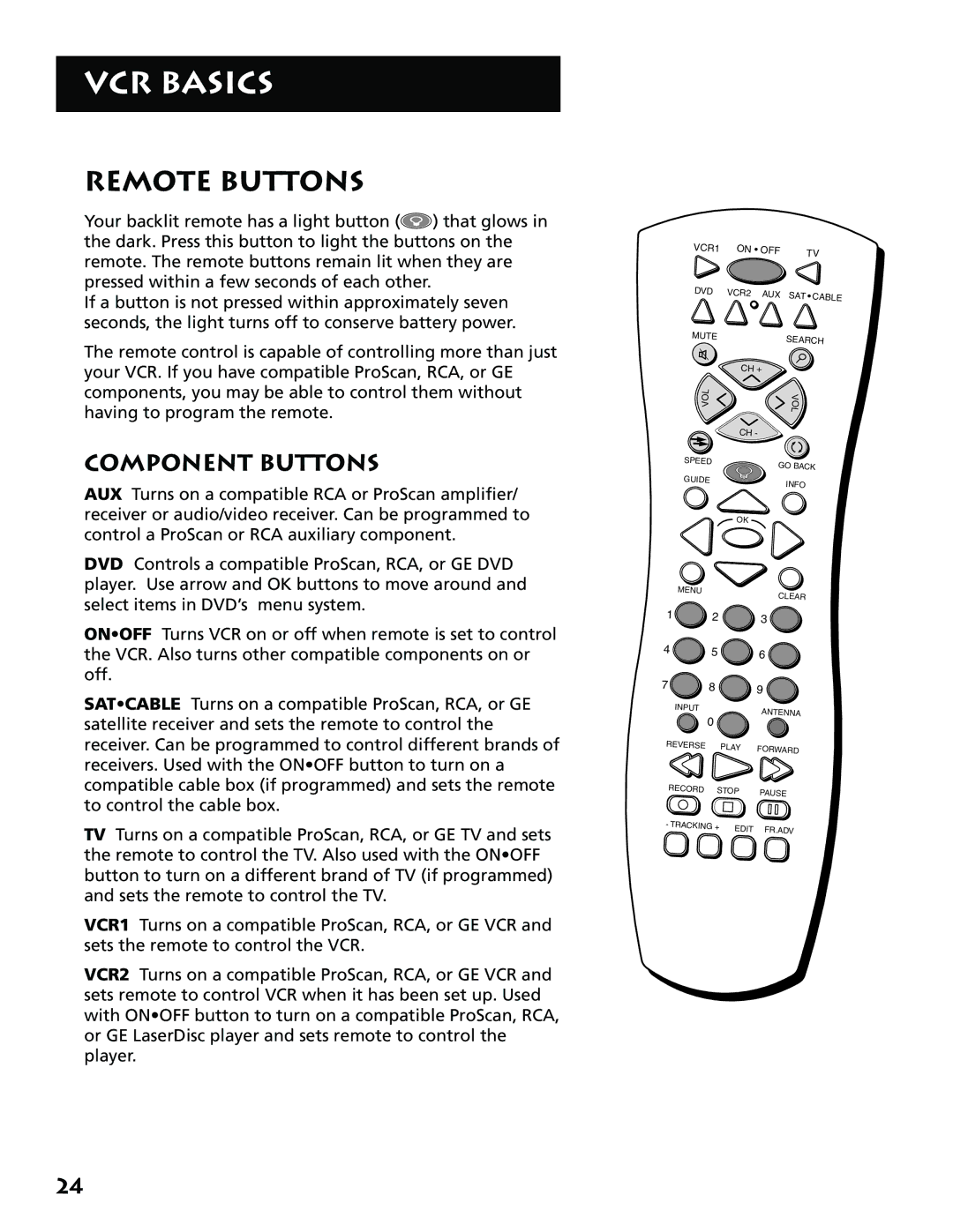 RCA VR702HF, 15530130 manual Remote Buttons, Component Buttons 