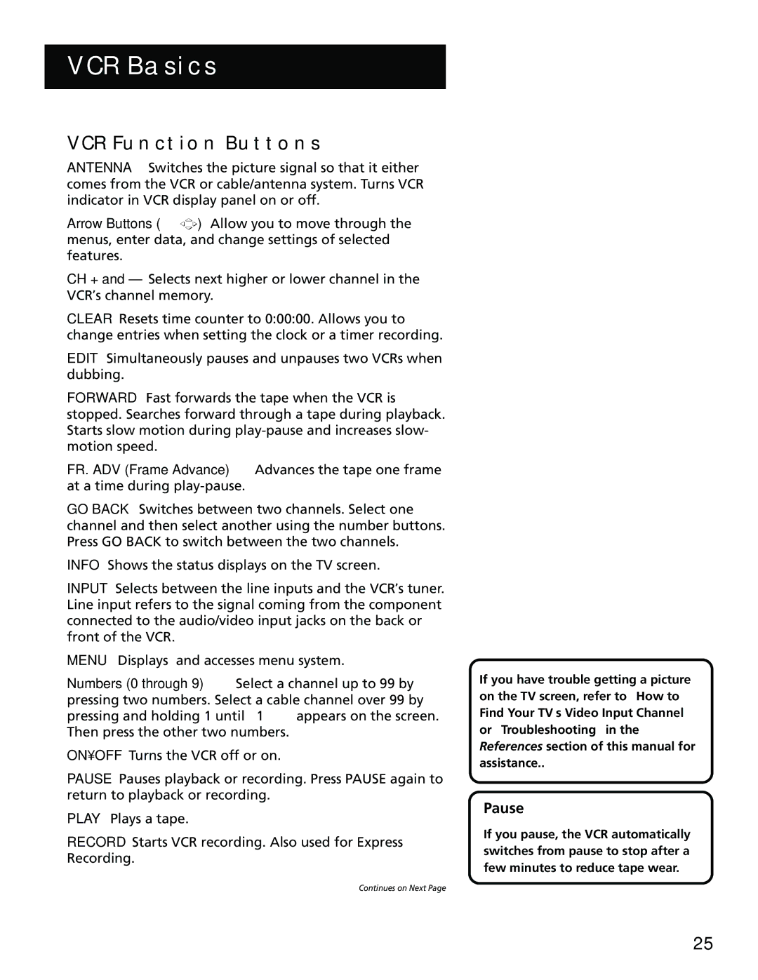 RCA 15530130, VR702HF manual VCR Function Buttons, Pause 