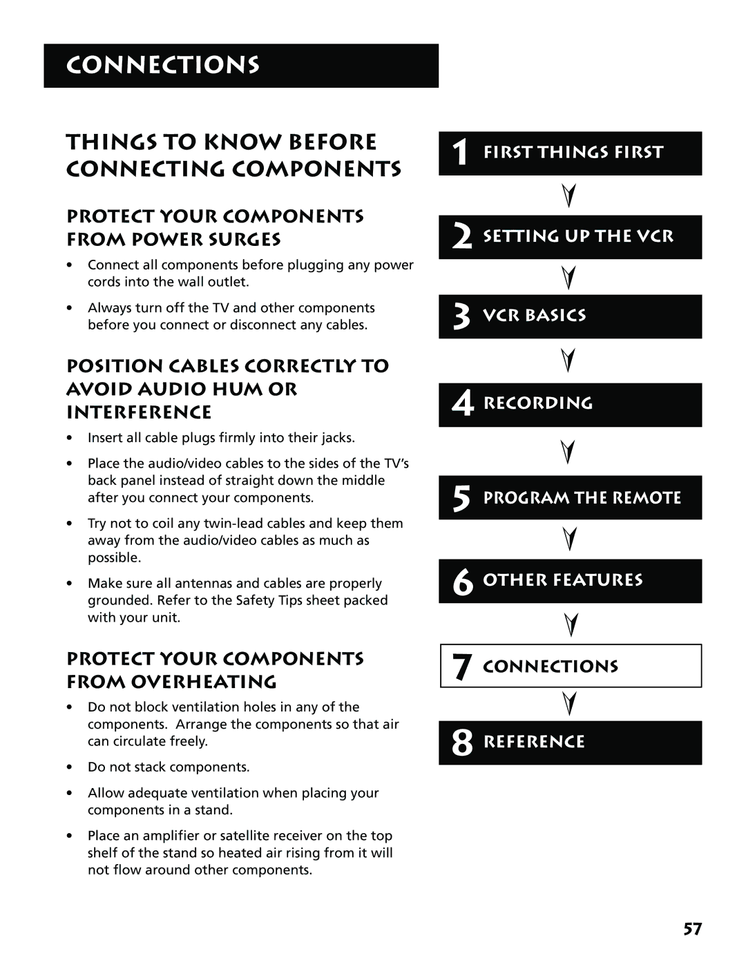 RCA 15530130, VR702HF Connections, Things to Know Before Connecting Components, Protect Your Components from Power Surges 