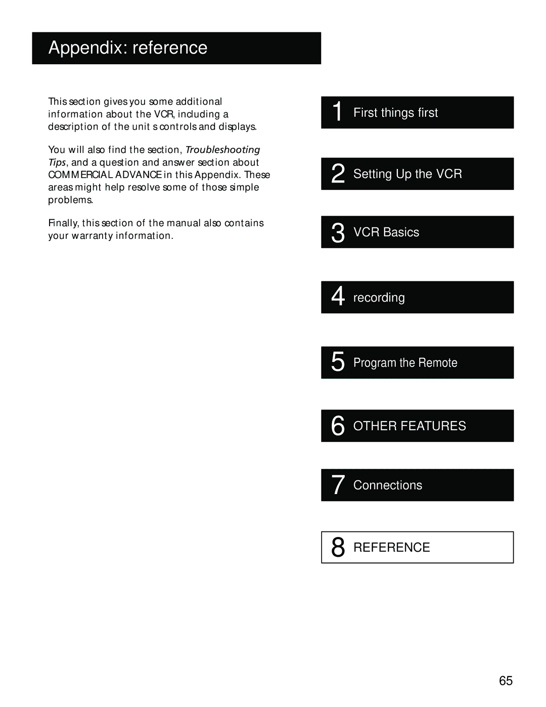 RCA 15530130, VR702HF manual Appendix Reference 